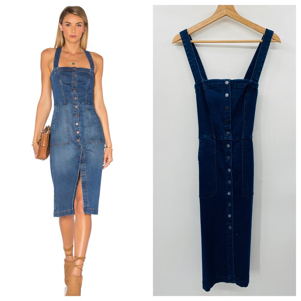 Level 99 S blue denim button up midi dress